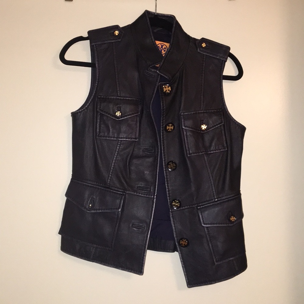 black leather Tory Burch vest